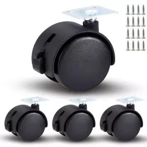 조피터 1.5인치 회전 가구 캐스터 휠(브레이크 포함) 블랙 나일론 플레이트 세트 4개 카트 캐비닛 선반용