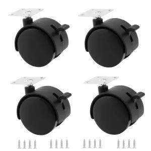 무브플랙스 2인치 캐스터 휠 교체 가구 브레이크 세트 4개 나일론 플레이트 회전 바퀴 롤링 카트 의자