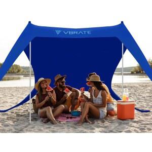 브레이트 비치 텐트 선 쉘터 - UPF50 비치 캐노피 휴대용 선 쉘터 2개 알루미늄 폴, 그라운드 페그, 모래주머니, 바람줄, 삽, 캠핑, , 낚시용 가방, 뒷마당 7x7FT 네이비 블루