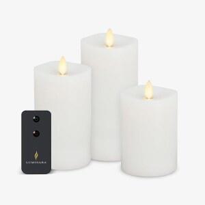 루미나라 리얼리스 플레임리스 LED 캔들 안전장치 3종 타이머 배터리 필러 리모컨으로 상단 녹인 무빙 플레임 기능 화이트 작동 세트