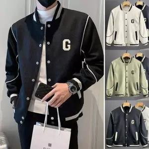 행복한 가을야구남성 캐주얼 외출 패션 영문 포인트 배색 라인 자켓 남자 가을 점퍼 야구 잠바 항공응원복