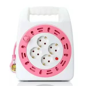 멀티탭 JMds 러그 캠핑릴선 손잡이 케이블박스 4구 (화이트핑크) 캠핑 코드릴 20M