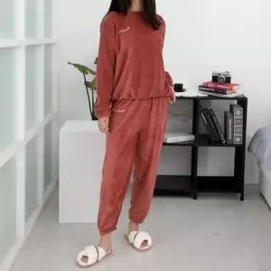 남자수면바지 극세사 수면잠옷 상하세트 플리스버건디