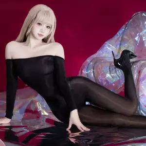 프리미엄 광택 오프숄더 오픈 바디스타킹