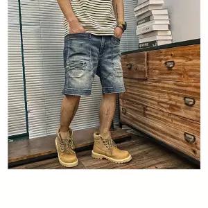 남자 데님반바지 청반바지 헤비 면 카고 빈티지 와이드 5부팬츠 워싱 패치 하프 M스포5