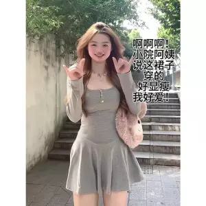 여성 데일리 미니 긴팔 원피스 가을 허리조임 A라인 스커트 스포M3