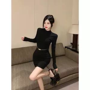 여성 데일리 미니 타이트 랩 스커트 가을 긴팔 이너 몸매 완전 노출 원피스 스포M3