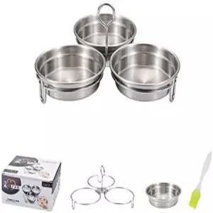 스테인리스 스틸 밀렵꾼 3컵 수란 메이커 컵 전자레인지 스토브탑 찜기용 랙이 있는 논스틱 찜기