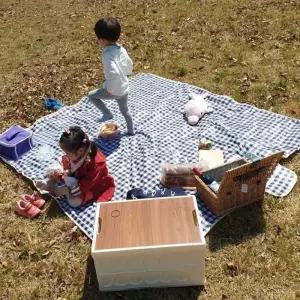 체크무늬 방수 피크닉 매트 블루 대형