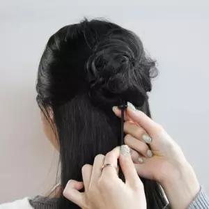올림머리 똥머리 가발 집게핀 블랙