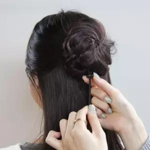 올림머리 똥머리 가발 집게핀 자연갈색