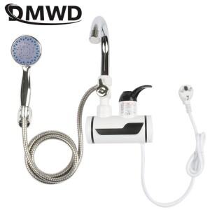DMWD 전기 순간 온수 수도꼭지 LED 온도 표시 기능 스테인레스 스틸 주방 샤워용 탱크리스 탭