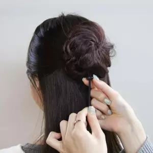 올림머리 똥머리 가발 집게핀 밝은갈색