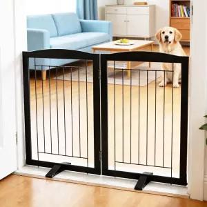 ZJSF 프리스탠딩 도그 펜스 실내 현관 계단 또는 복도용 접이식 게이트 튼튼한 목재 엑스트라 와이드 펫