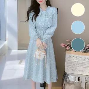 리본 플라워 드레스 쉬폰 프릴 러플 데이트룩 하객룩