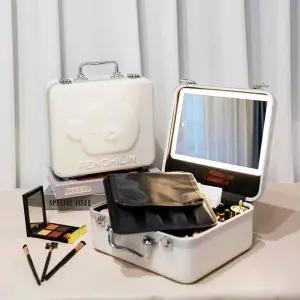 여행용 메이크업 박스 사각 브러쉬 LED 휴대용 정리함 조명