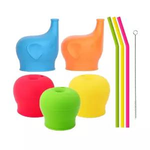 TOUGS 유아용 실리콘 빨대 빨대 컵 뚜껑 (5팩) - 재사용 가능, 흘림 방지 - 텀블러, 예티 램블러, 메이슨