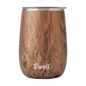 S'well 스테인리스 스틸 와인 텀블러, 414ml(14온스), 티크우드, 3중 레이어 진공 단열 용기로 음료를 더