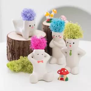 [오피스스쿨] 민화 KC인증 모스 인형 화분 만들기 (4종택1) DIY키트 식목일 이끼식물 봄꾸미기 미니장식 소품샵