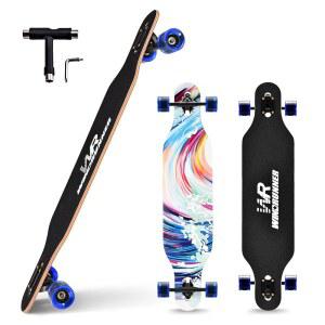 윈드러너 41인치 프리라이드 롱보드 스케이트보드, 8겹 내추럴 메이플 드롭, 프리스타일 완전 스케이트보드 크루저 핀테일을 통해 크루징, 카빙, 및 다운힐(T-Tool 포함) 가능