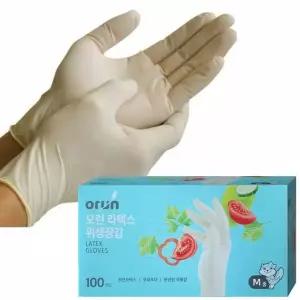 뽑아쓰는 오런 라텍스 위생장갑M 고무장갑 100매 라텍스장갑