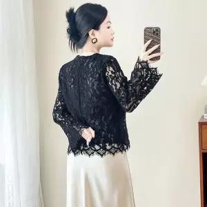 여자 라운드 펀칭 로맨틱 레이스 풀오버 블라우스 SPO마켓1