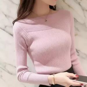 /신상오픈런 여성용 슬림핏 골지 긴팔 니트 가을 겨울용