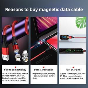 3A 초고속 충전 마그네틱 충전 USB 케이블 360도 회전 마이크로 USB 타입 C 코드 휴대폰 충전기 와이어 마