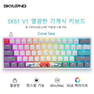 SKYLOONG SK61 유선 키보드 광학 스위치 핫스왑 가능 반투명 PBT 키캡 60% 레이아웃 RGB 백라이트 게이밍
