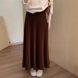여성패션 쉬폰 스커트 캐시미어 가을 겨울기장 니트 플리츠 A라인 울 우산 하이웨스트 빅사이즈 두께 DL4