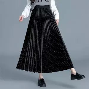 스커트 롱 겨울 가을 벨벳 플리츠 펄스타 쉬폰 여성패션 슬림핏 하이웨스트 DL4