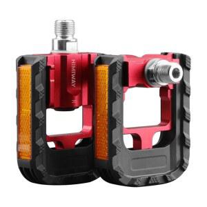 반사 스트립이 있는 하이미웨이 접이식 자전거 페달 알루미늄 합금 BMX MTB 로드 바이크를 위한 9/16인치 논슬립 와이드 플랫폼 사이클링