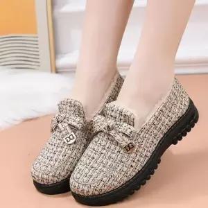 여성 겨울 외출 신발 트위드 스타일 털 안감 털신 방한화