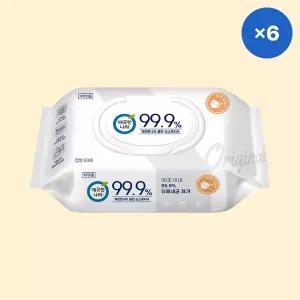 깨끗한나라 99.9% 클린 손소독 물티슈 캡형 60매, 6개