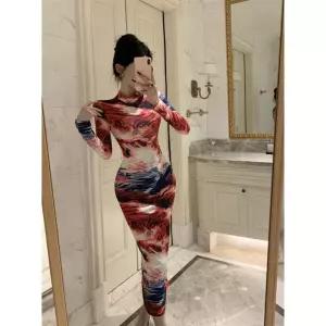 여성원피스 트렌디 아이템 롱 프린트 허리조임 날씬한 랩 추동 슬림 펜슬 스커트 HT4