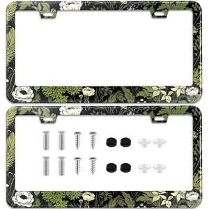 세이지 그린 플로럴 번호판 프레임 식물 홀더 장식 홀더로 액세서리용 스테인리스 방청 12X6 부품 자동차 인치 스틸 나사