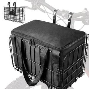리칭 자전거 바구니 전면 접이식 탈착식 라이너 백 퀵 릴리스 디자인 금속 전기 반려견 반려동물 및 식료품을 운 는 성인 여성/남성용 XL 블랙