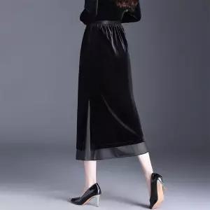 여성 치마 롱 가을 허리밴딩 데일리 벨벳 SPO마켓3