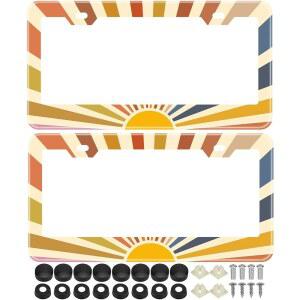 2PCS 그루비 레트로 히피 태양 번호판 세트 프레임 2구 나사 커버 스테인리스 스틸 홀더