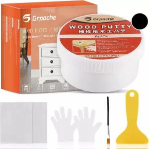 목재 충전재 퍼티 검은색 페인트 염색 가능 샌딩 7온스 가구 수리 키트 바닥의 구멍 균열 칩 및 그을린