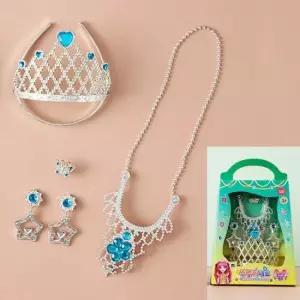 아동목걸이 금홍팬시 큐티팝걸스 티아라 왕관 쥬얼리 블루 세트