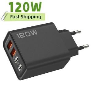 4포트 총 120W USB 충전기 타입 C 고속 벽면 전원 어댑터 범용 EU/US/UK 플러그 PD