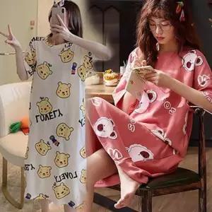 커플템 루즈핏원피스잠옷 여름 수면 잠옷 극세사 여성 세트