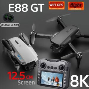 E88GT 드론 8K 프로페셔널 HD 360 ° 듀얼 카메라 12.5cm 스크린 원격 제어 브러시리스 모터 장애물 회피 Q