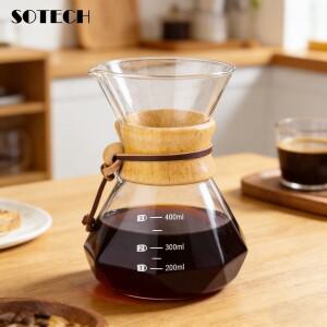 유리 커피 포트 드립 양조 Chemex Cafetera 400M/600ML 수동 한 필터 컵 홈 오피스 용 메이커 위에 부어