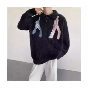 니트 군중이 나른해진 폴라 커플 스웨터 터틀넥 라운드 데일리 상의 해지고 추동 님성 자수 다올4