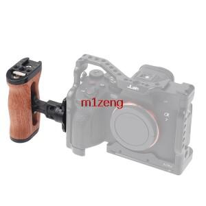 DSLR 미러리스 카메라 케이지 삼각대 용 콜드 슈가있는 범용 왼쪽/오른쪽 나무 측면 핸들 브래킷 핸드 그립