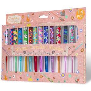 쿠페이 14pcs 초보 크로셰 세트용 새로운 따뜻한 2mm에서 10mm 아트 알루미늄 편안한 그립 바늘 뜨개질 용품 크로셰를 위한 크리스마스 선물