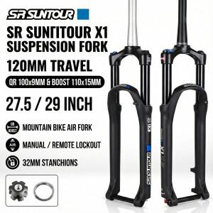 SR SUNTOUR X1 자전거 포크 에어 서스펜션 120mm 트래블 QR 100x9MM BOOST 110x15MM 27.5 29 산악