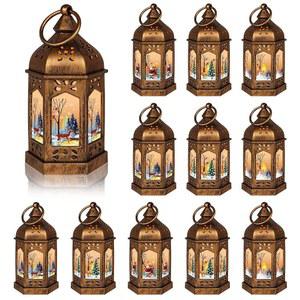 LLQ 12PCS 트리 눈사람 소형 패턴 파티 5인치 산타 장식용 벌크 LED 조각 장식 랜턴 빈티지 중앙 크리스마스 테이블 홀더 캔들 미니